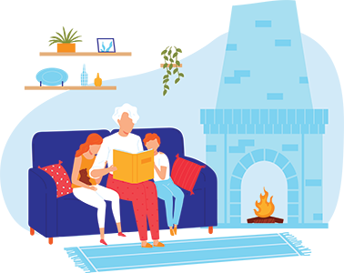 Woman reading to children